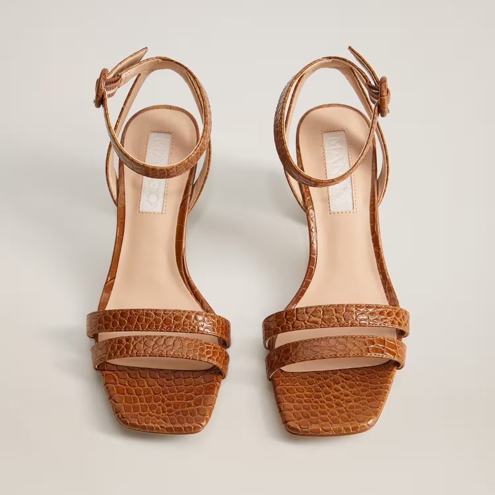 Mango Alligator Print Sandal Block Heels